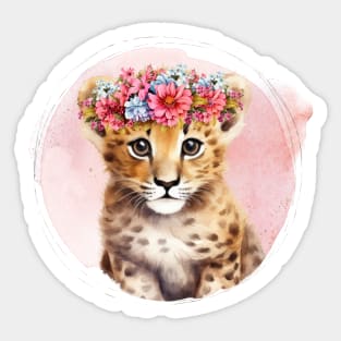 Cute Cheetah Cub With Floral Crown Sticker